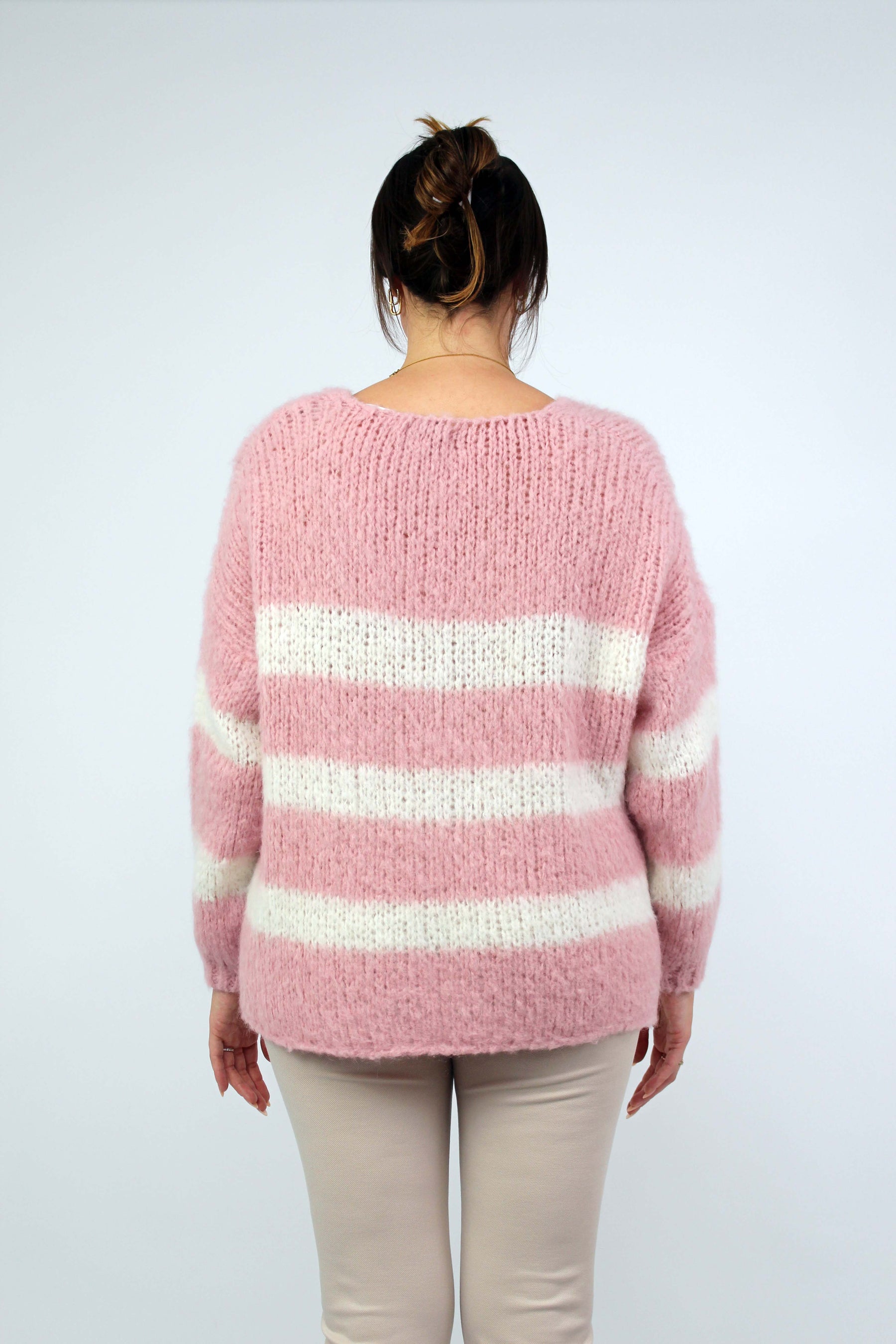 Pullover Streifen "Gebrushed" - Rosa