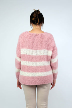 Pullover Streifen "Gebrushed" - Rosa