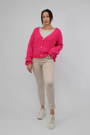 Strickjacke "bouclée" mit Knöpfen - Pink