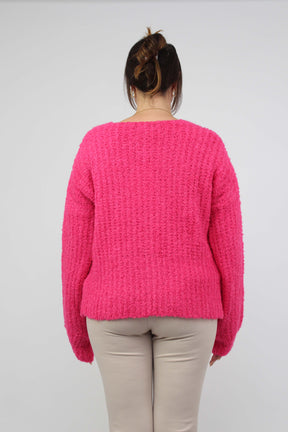 Strickjacke "bouclée" mit Knöpfen - Pink