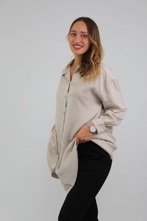 Bluse mit Knopfleiste - Beige