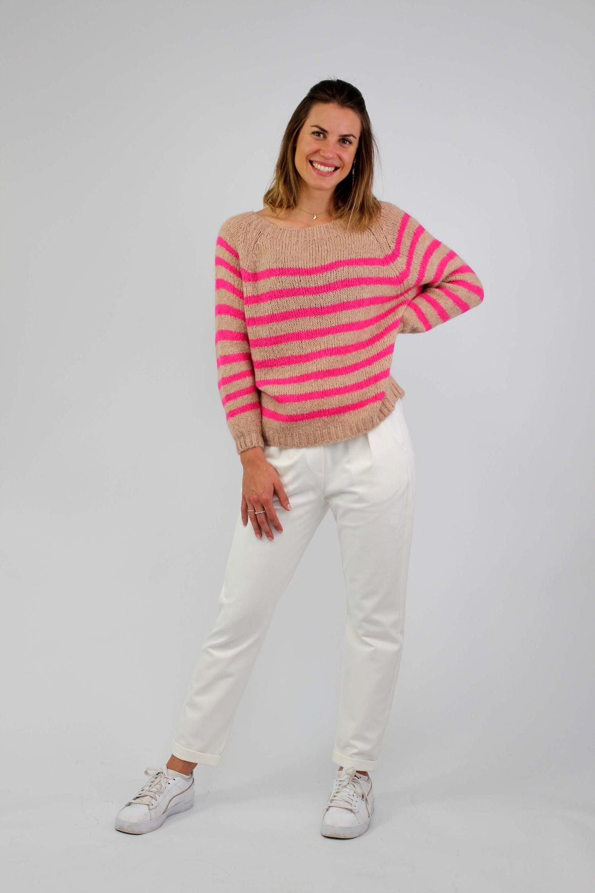Selected Touch - Pullover Streifenoptik - Rosa/Pink