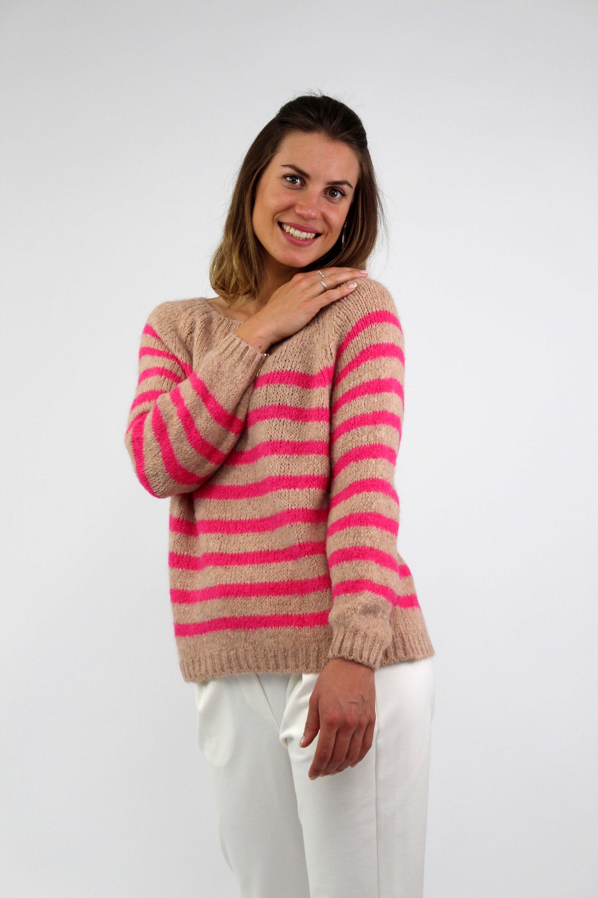 Selected Touch - Pullover Streifenoptik - Rosa/Pink