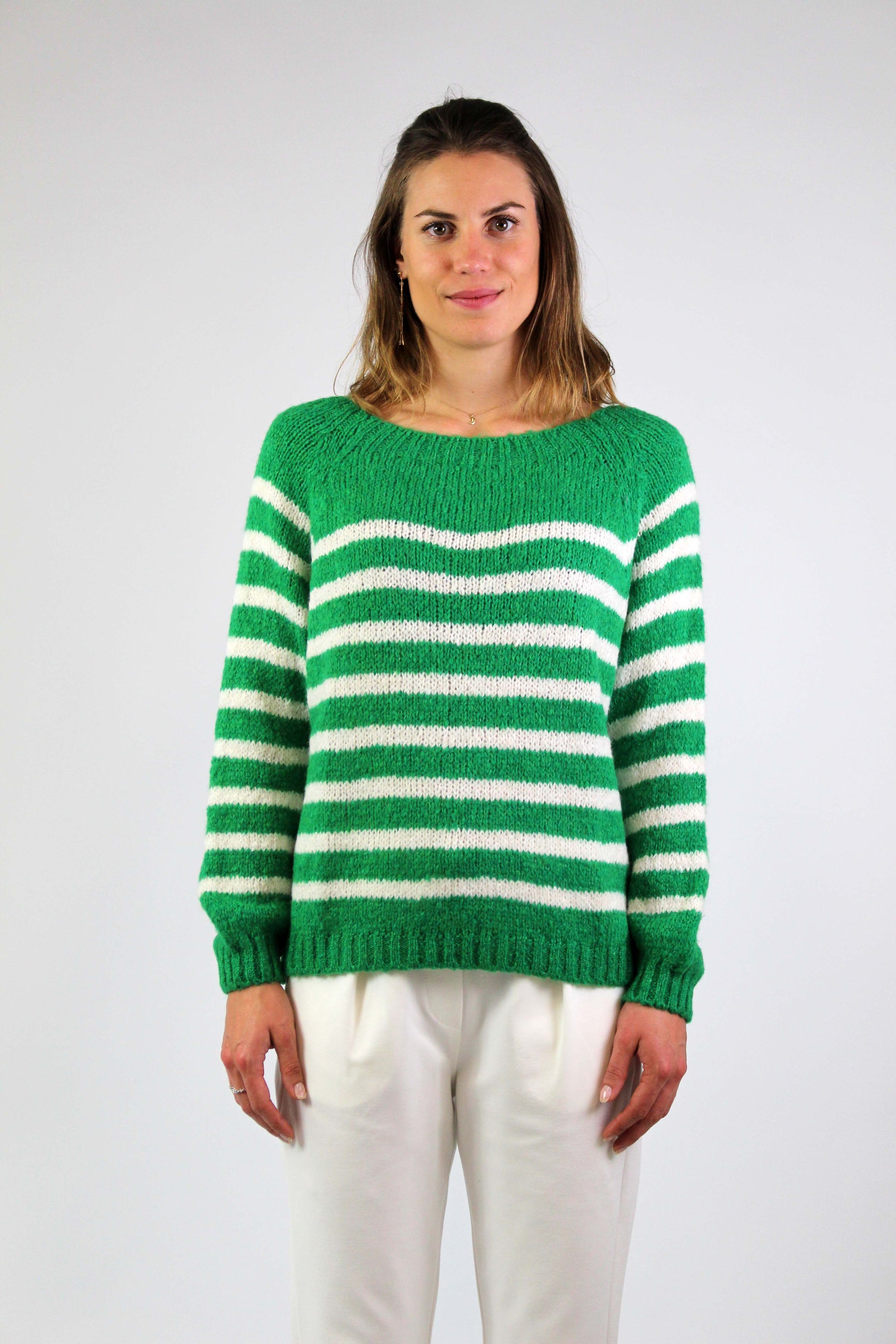 Pullover Streifenoptik - Grün/Weiß