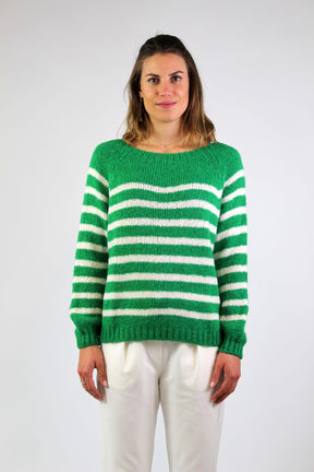 Pullover Streifenoptik - Grün/Weiß