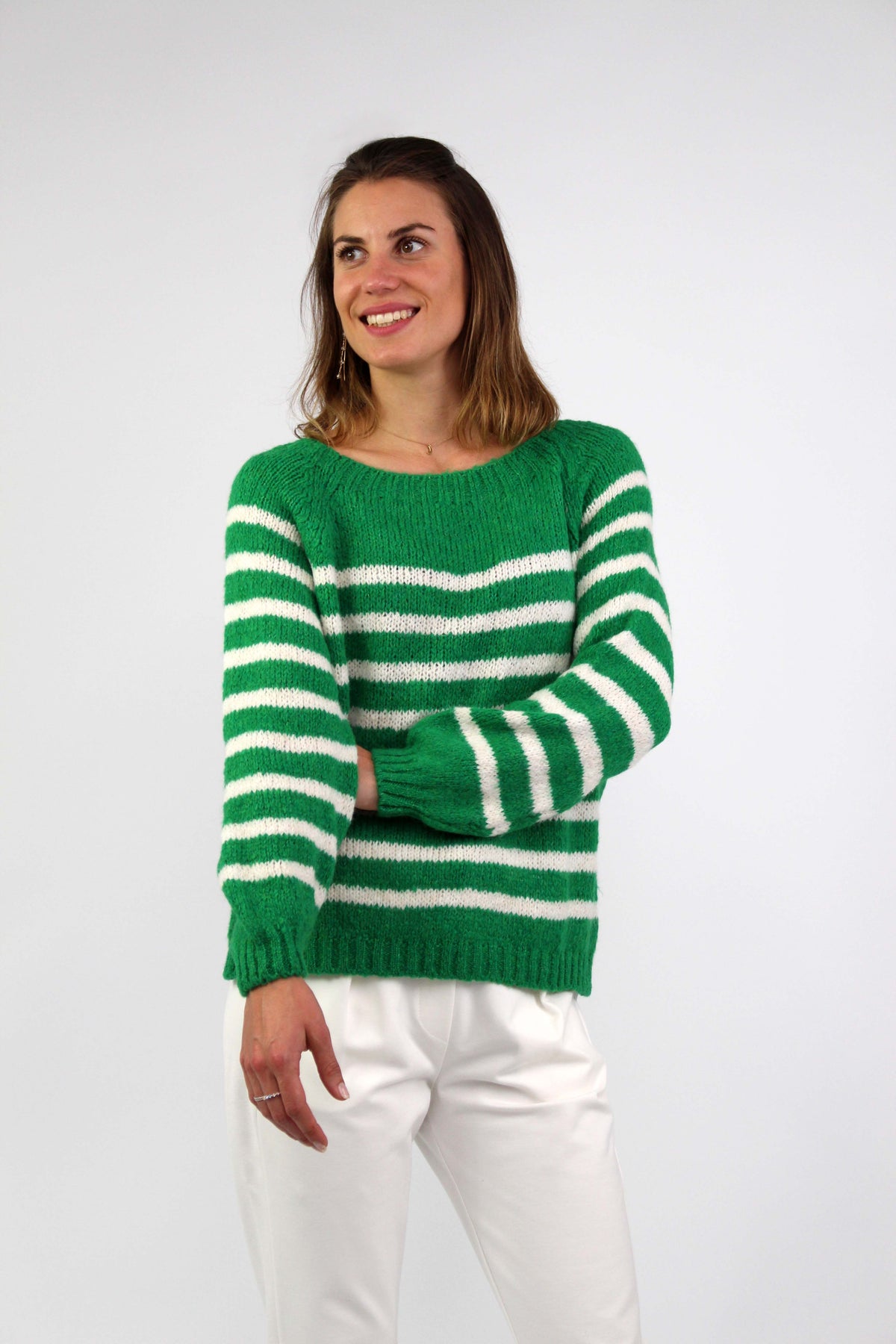 Pullover Streifenoptik - Grün/Weiß