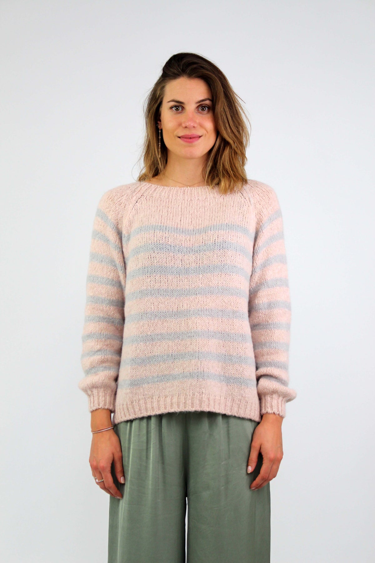 Pullover Streifenoptik - Rosa/Grau