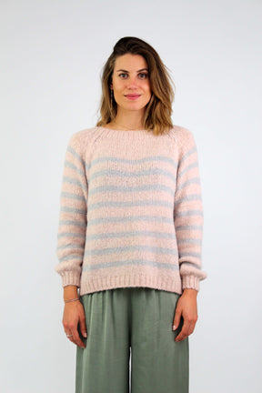 Pullover Streifenoptik - Rosa/Grau