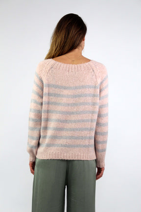Pullover Streifenoptik - Rosa/Grau