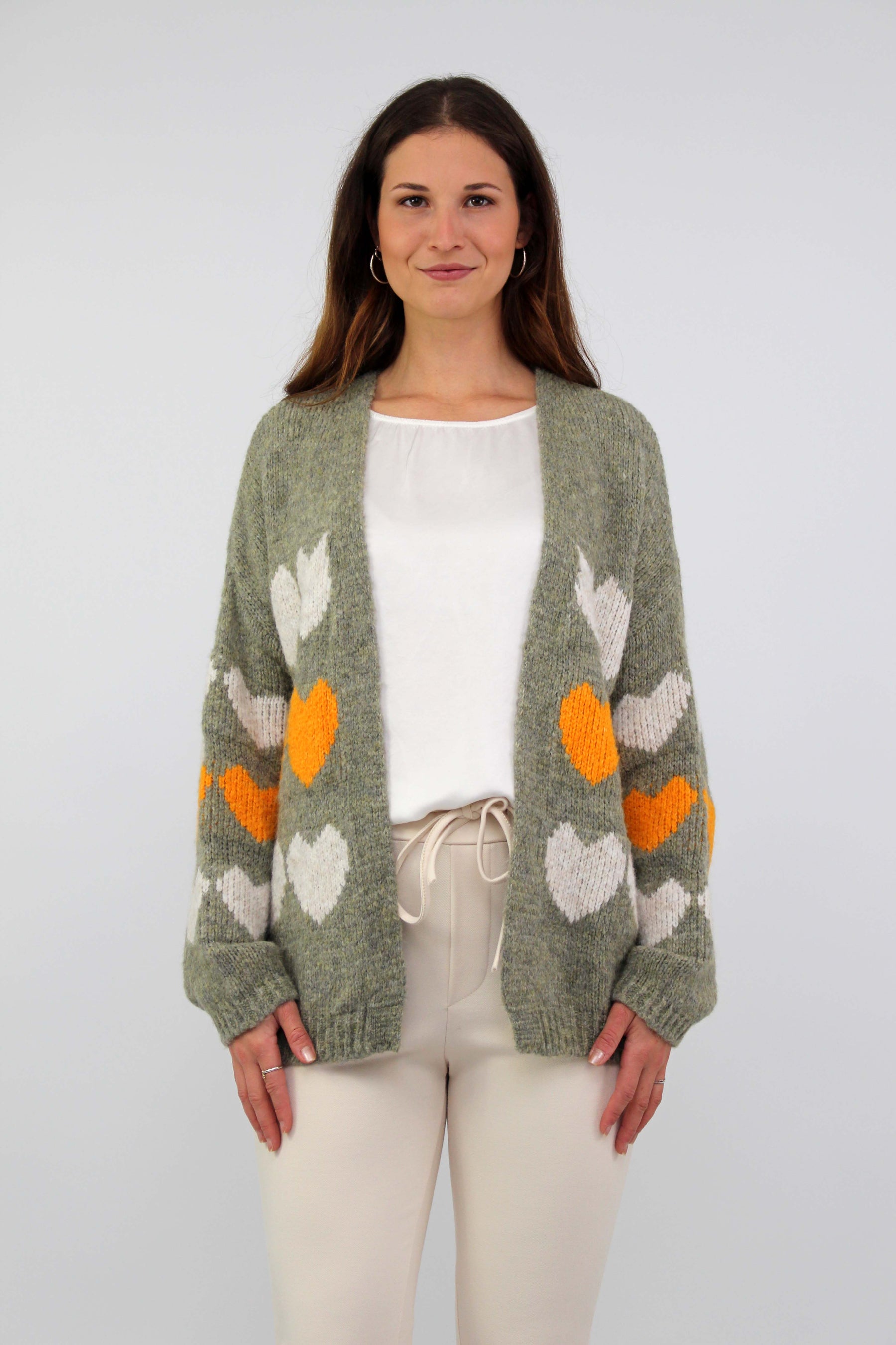 Strickjacke "Heart" - Khaki