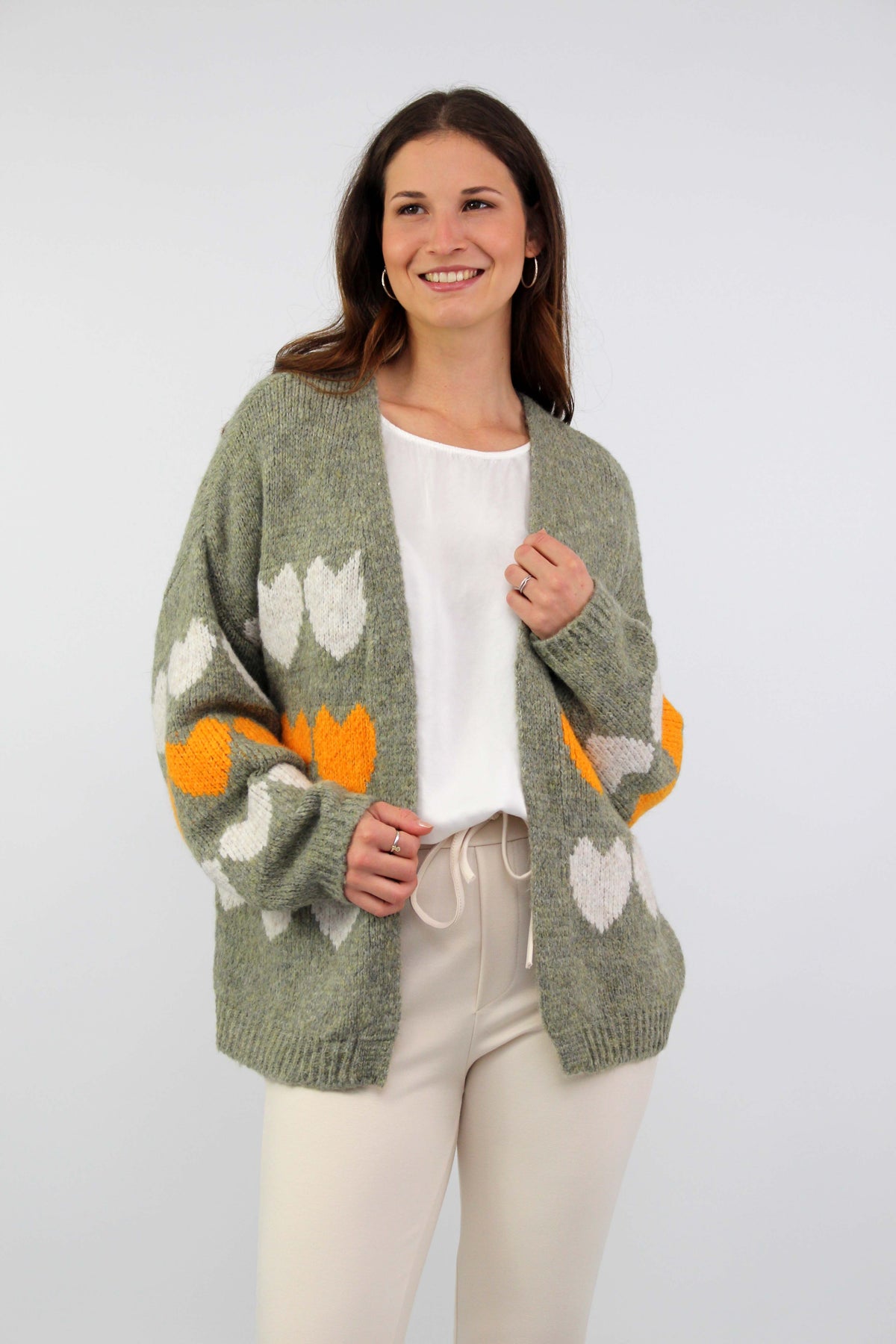 Strickjacke "Heart" - Khaki