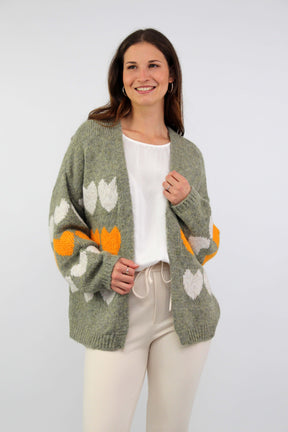 Strickjacke "Heart" - Khaki