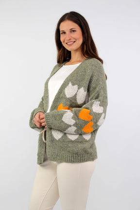 Strickjacke "Heart" - Khaki