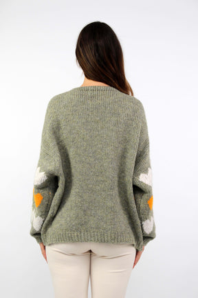 Strickjacke "Heart" - Khaki