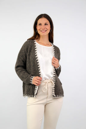 Strickjacke mit Kontrast-Rand - Braun