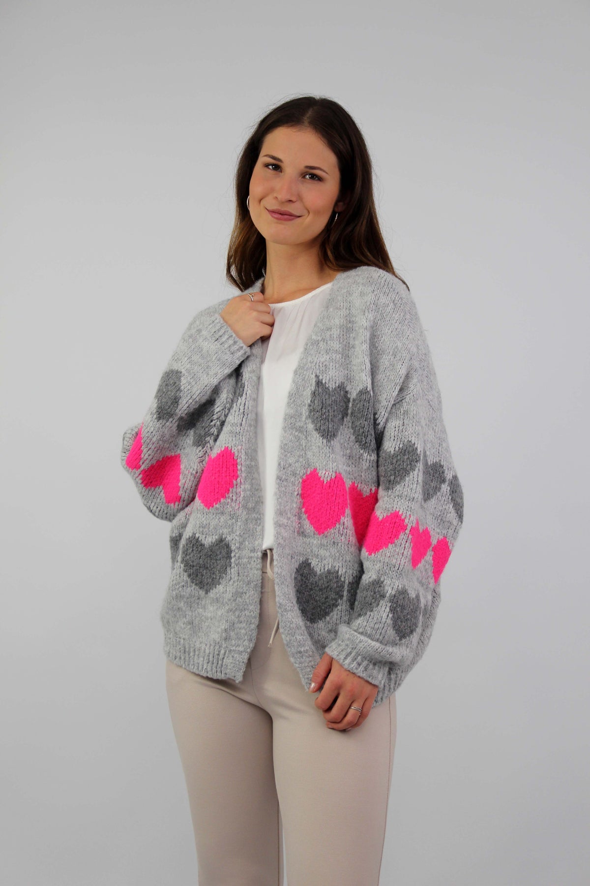 Strickjacke "Heart" - Hellgrau