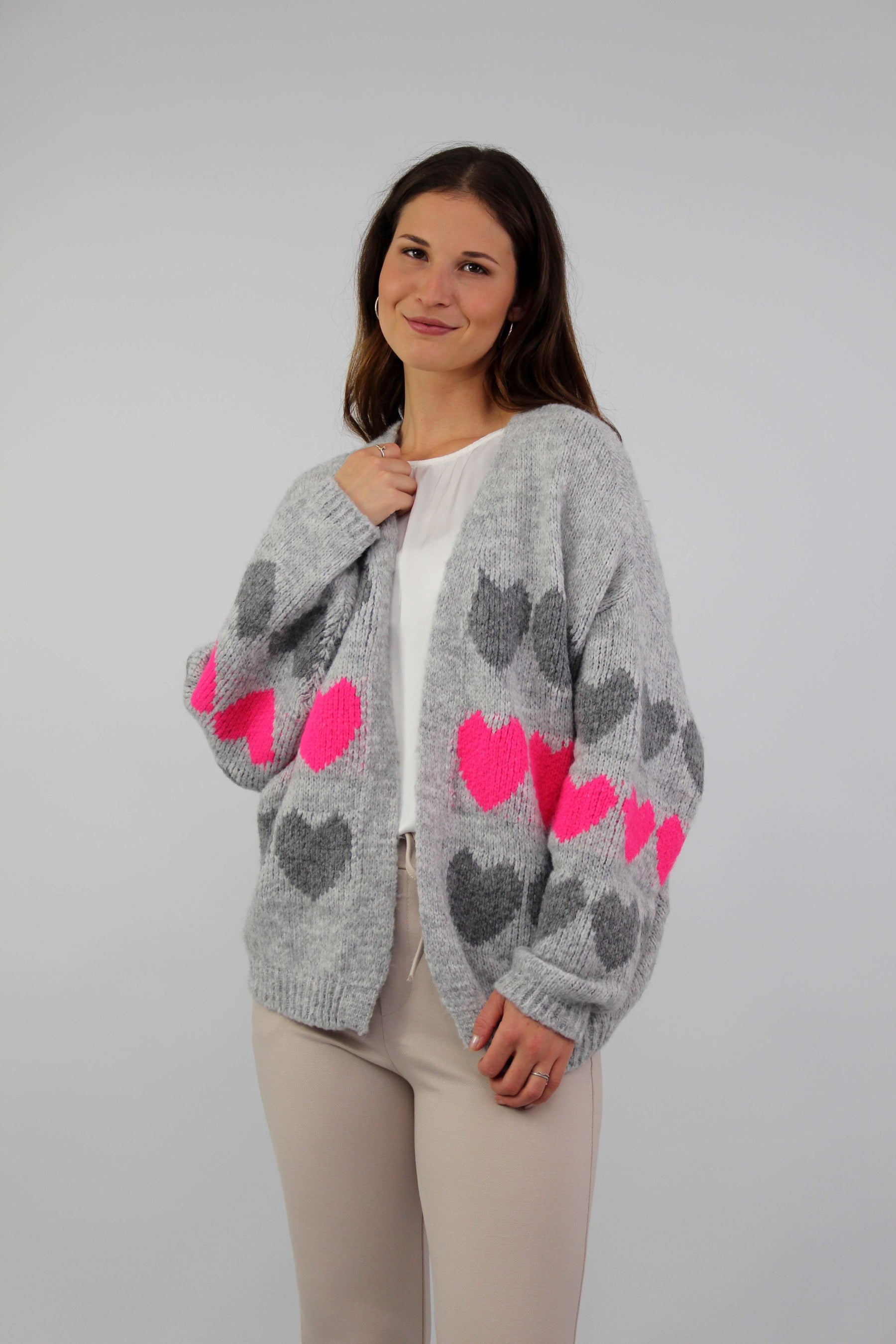 Strickjacke "Heart" - Hellgrau