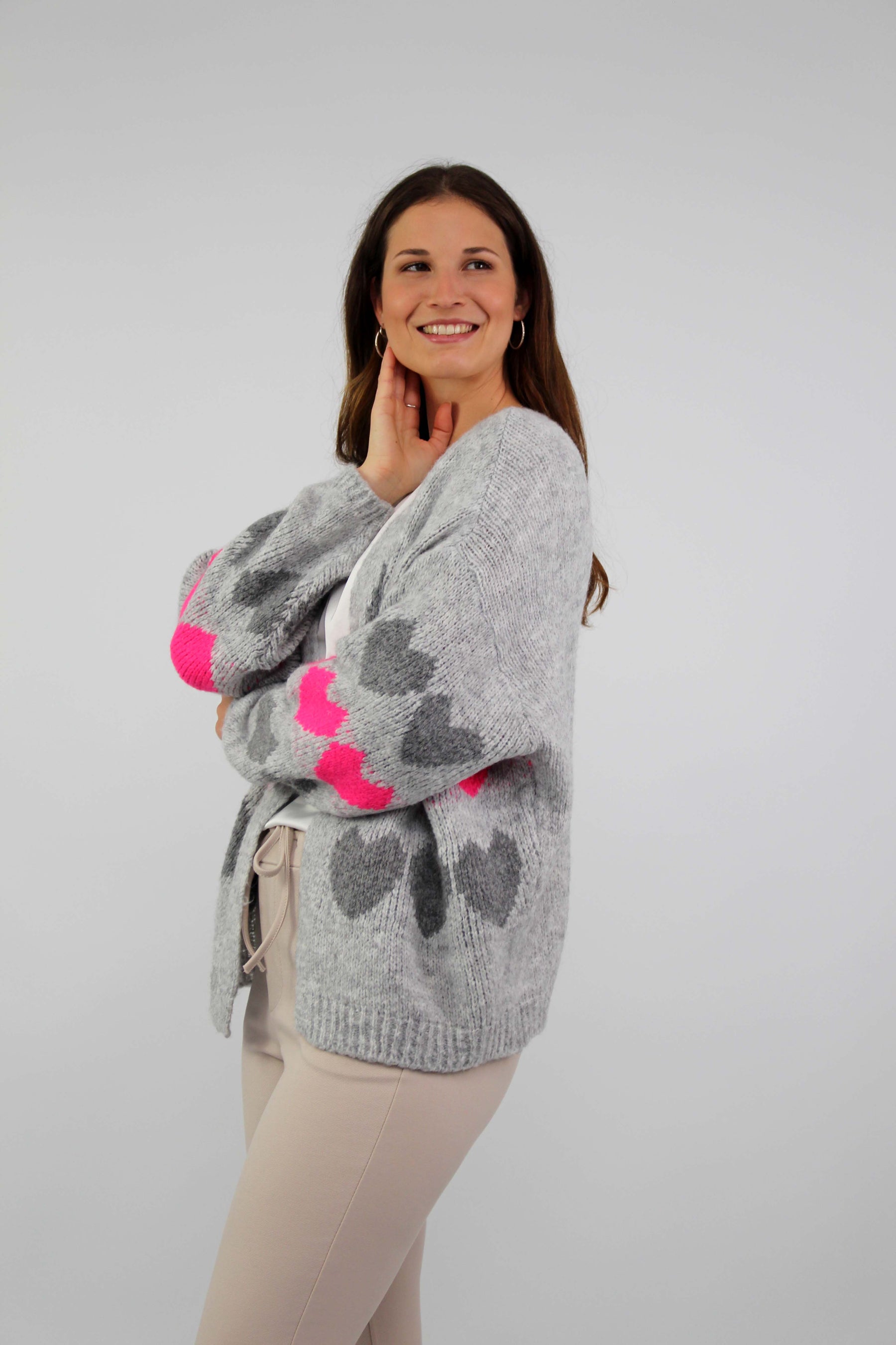 Strickjacke "Heart" - Hellgrau