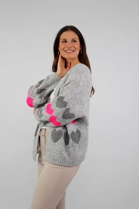 Strickjacke "Heart" - Hellgrau