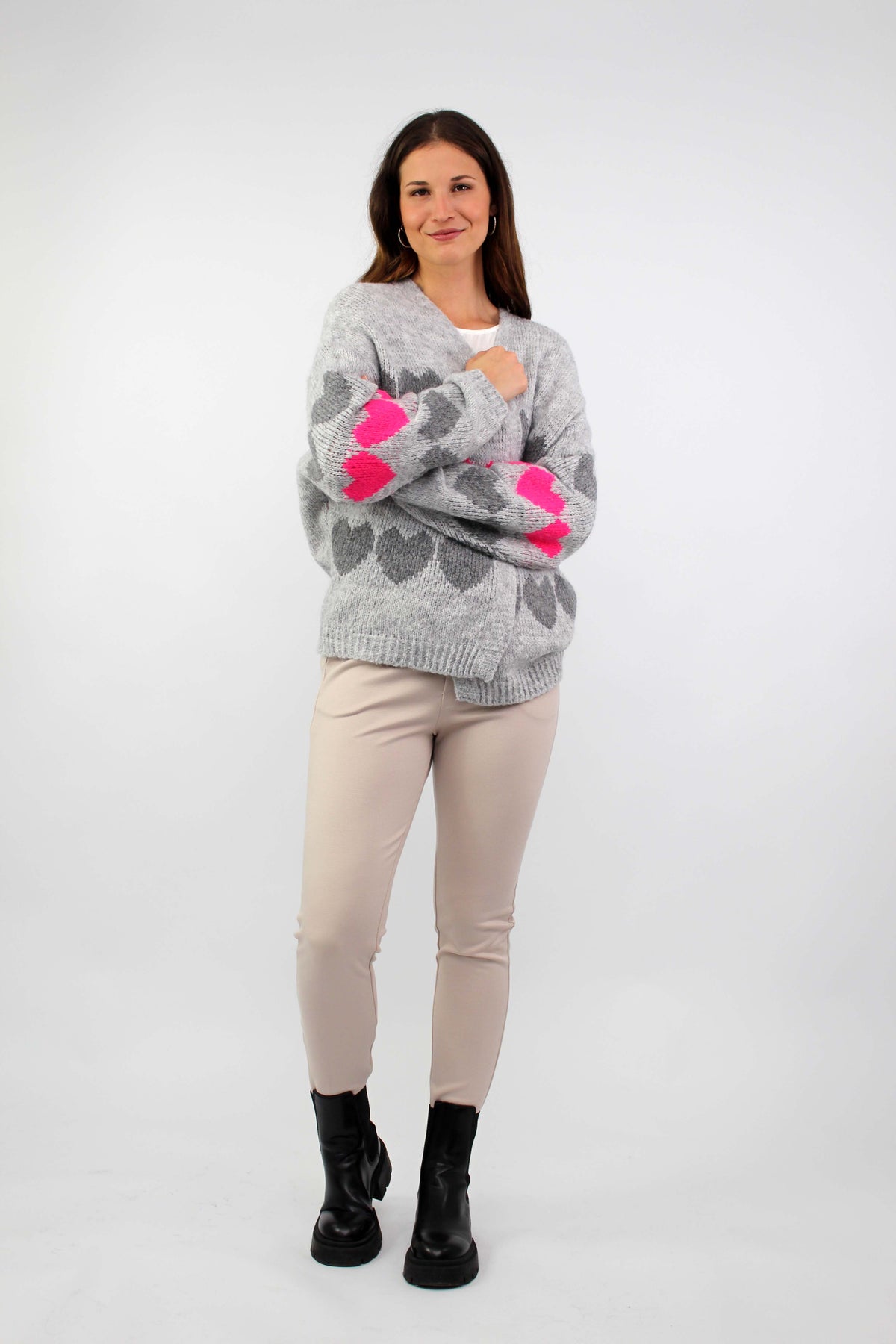 Strickjacke "Heart" - Hellgrau