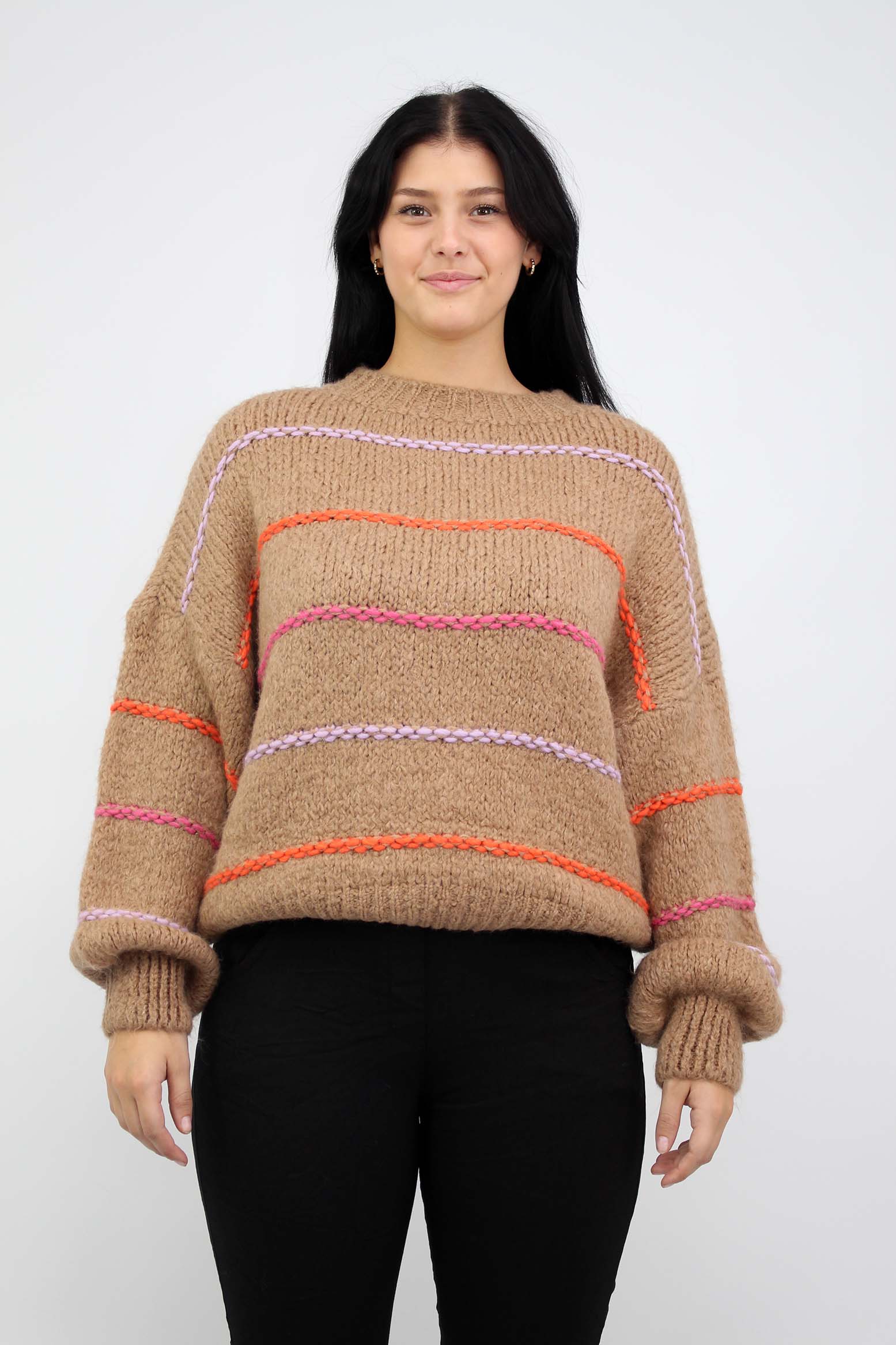 Pullover "Multicolor Streifen" - Camel