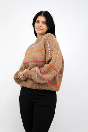 Pullover "Multicolor Streifen" - Camel