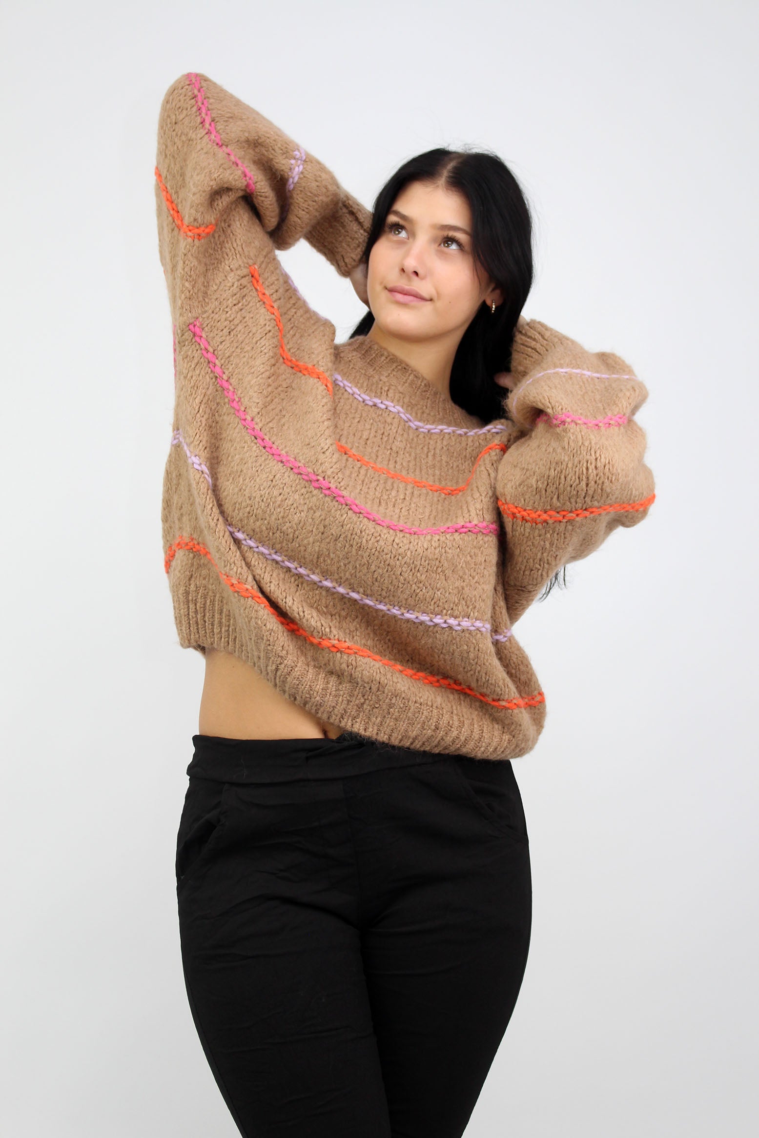 Pullover "Multicolor Streifen" - Camel