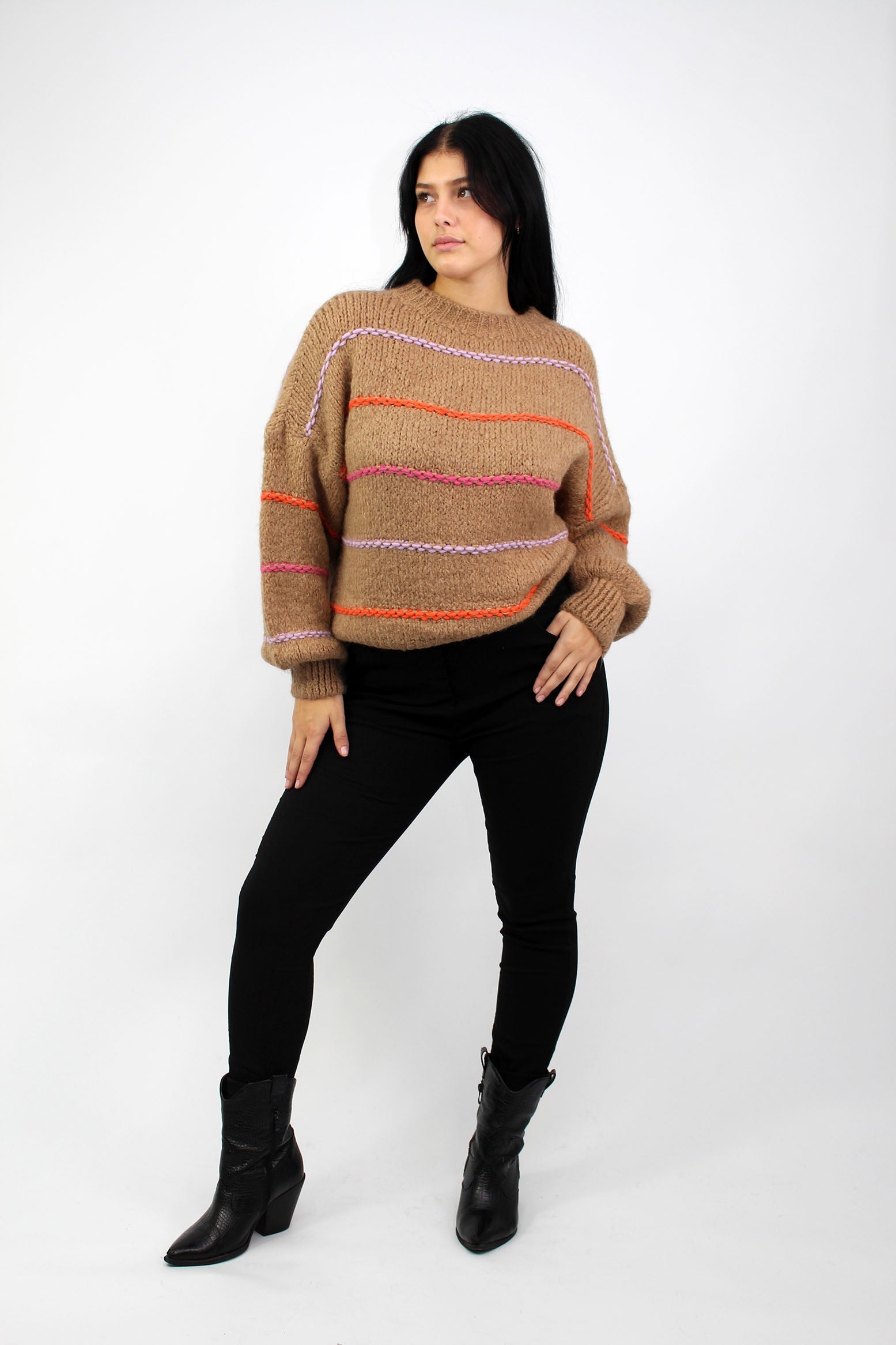 Pullover "Multicolor Streifen" - Camel
