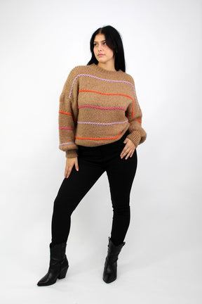 Pullover "Multicolor Streifen" - Camel
