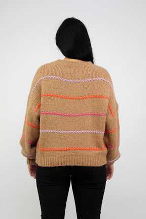 Pullover "Multicolor Streifen" - Camel