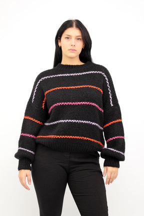 Pullover "Multicolor Streifen" - Schwarz