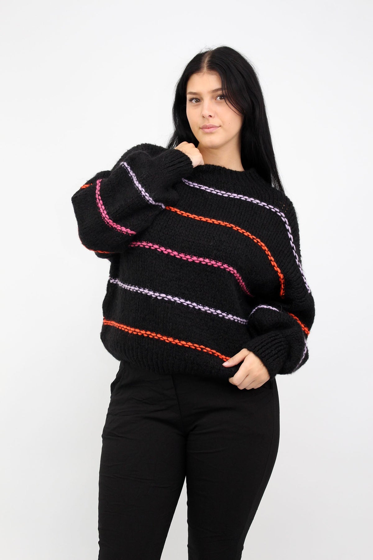 Pullover "Multicolor Streifen" - Schwarz