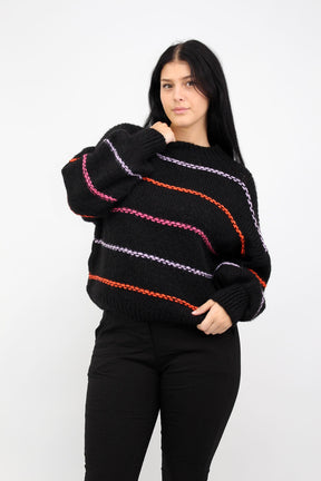 Pullover "Multicolor Streifen" - Schwarz