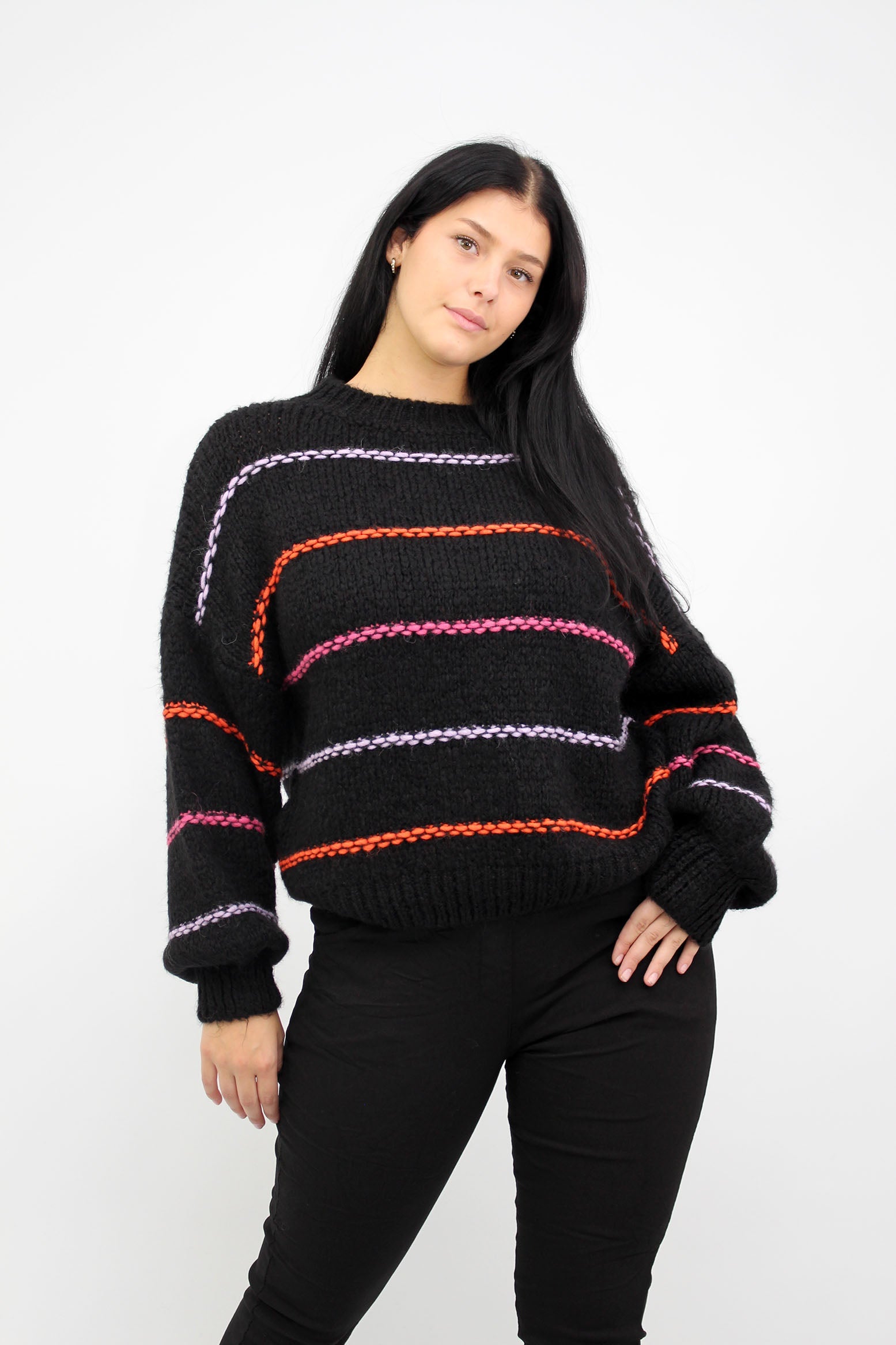 Pullover "Multicolor Streifen" - Schwarz