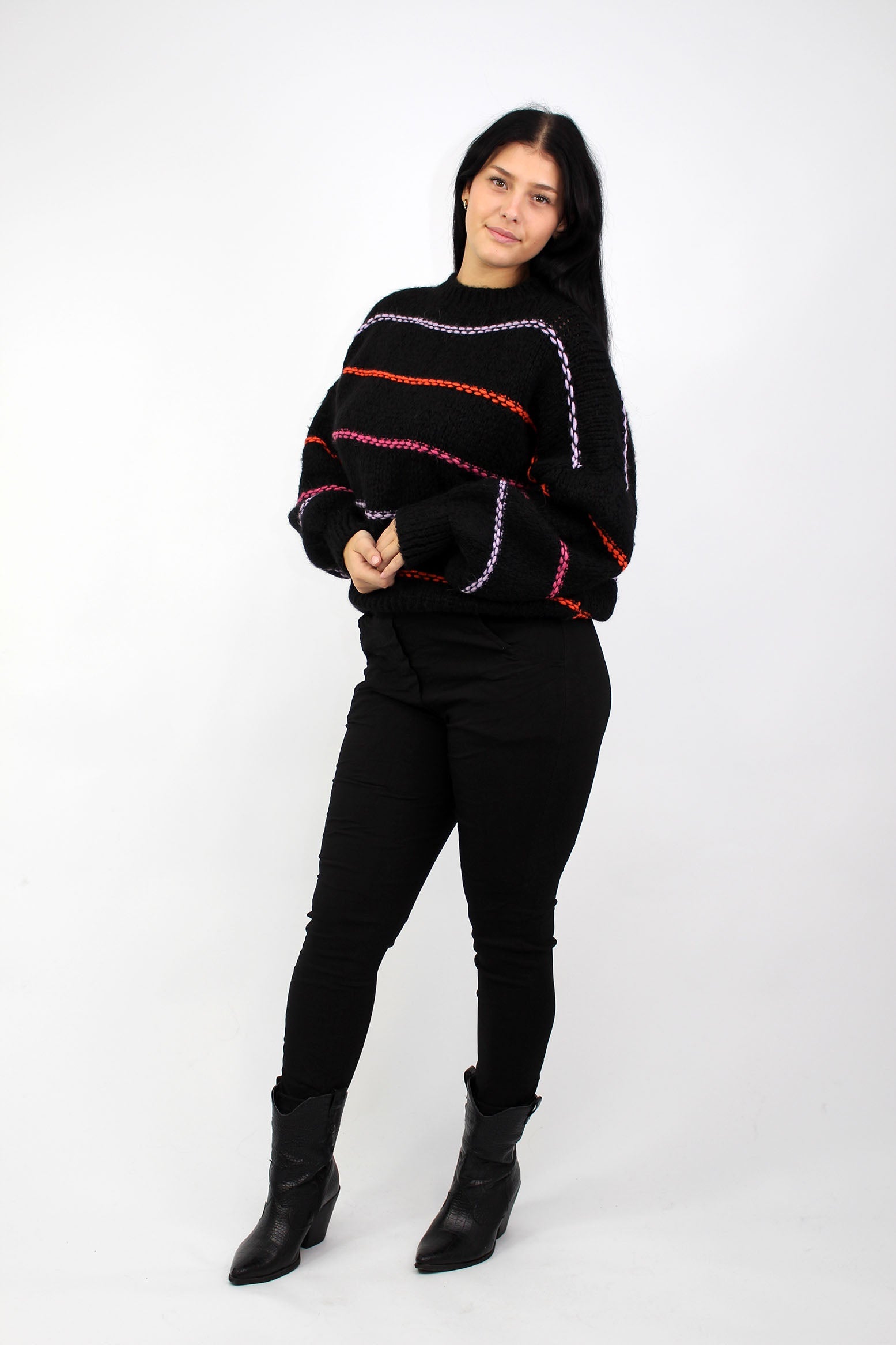 Pullover "Multicolor Streifen" - Schwarz