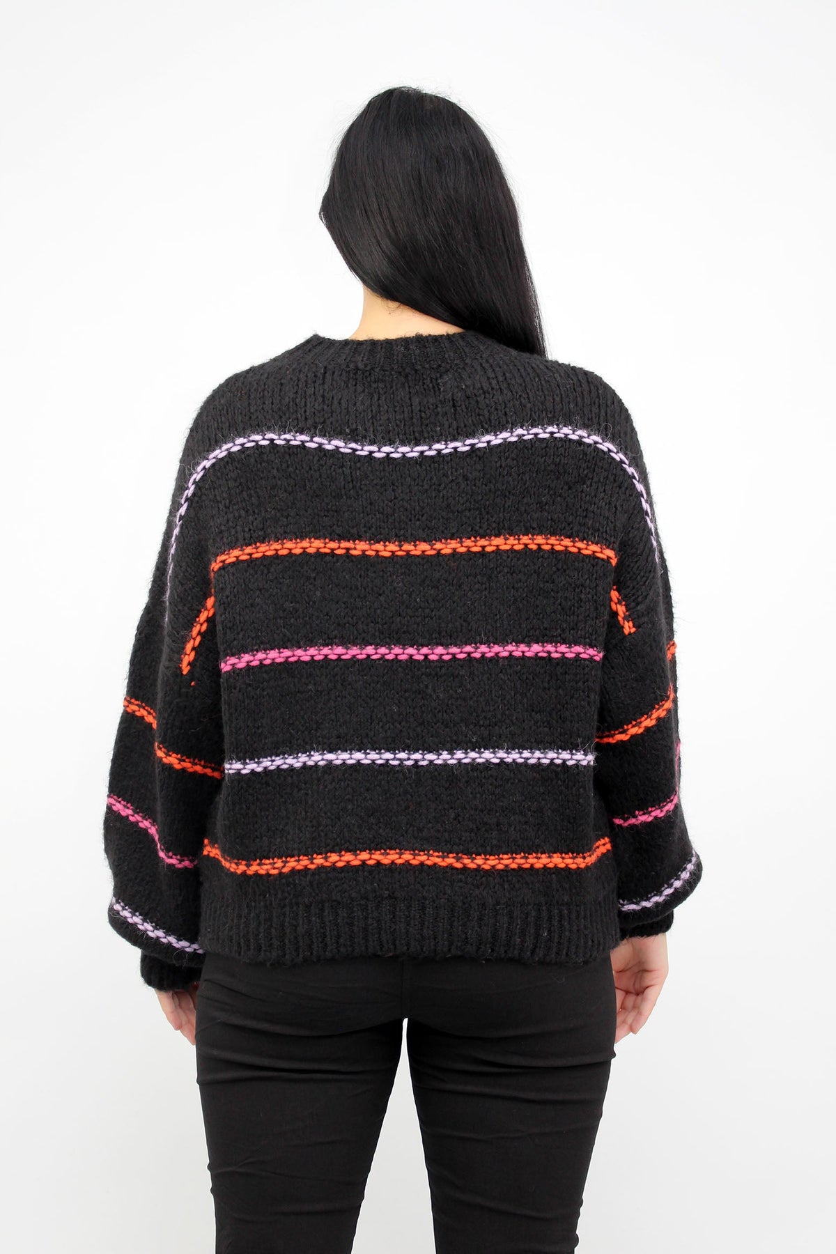 Pullover "Multicolor Streifen" - Schwarz