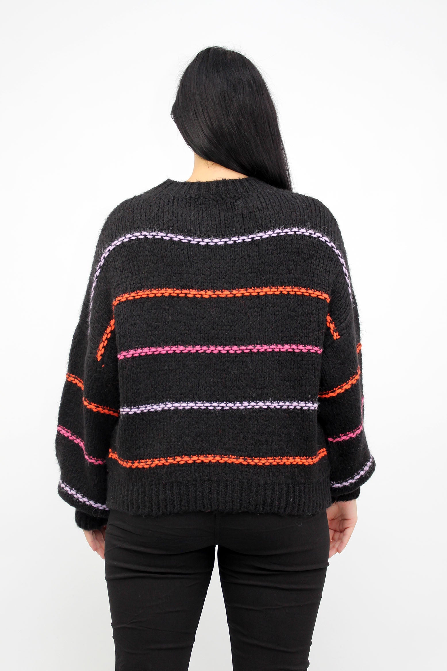 Pullover "Multicolor Streifen" - Schwarz