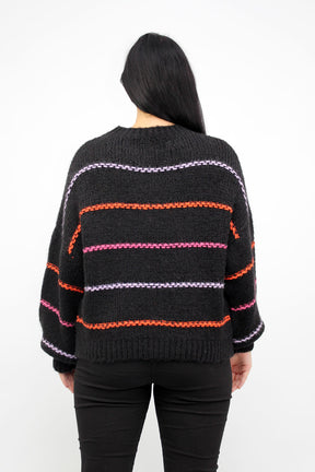 Pullover "Multicolor Streifen" - Schwarz