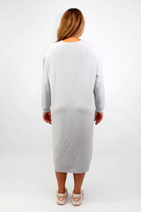 Strickkleid mit V-Ausschnitt - Grau