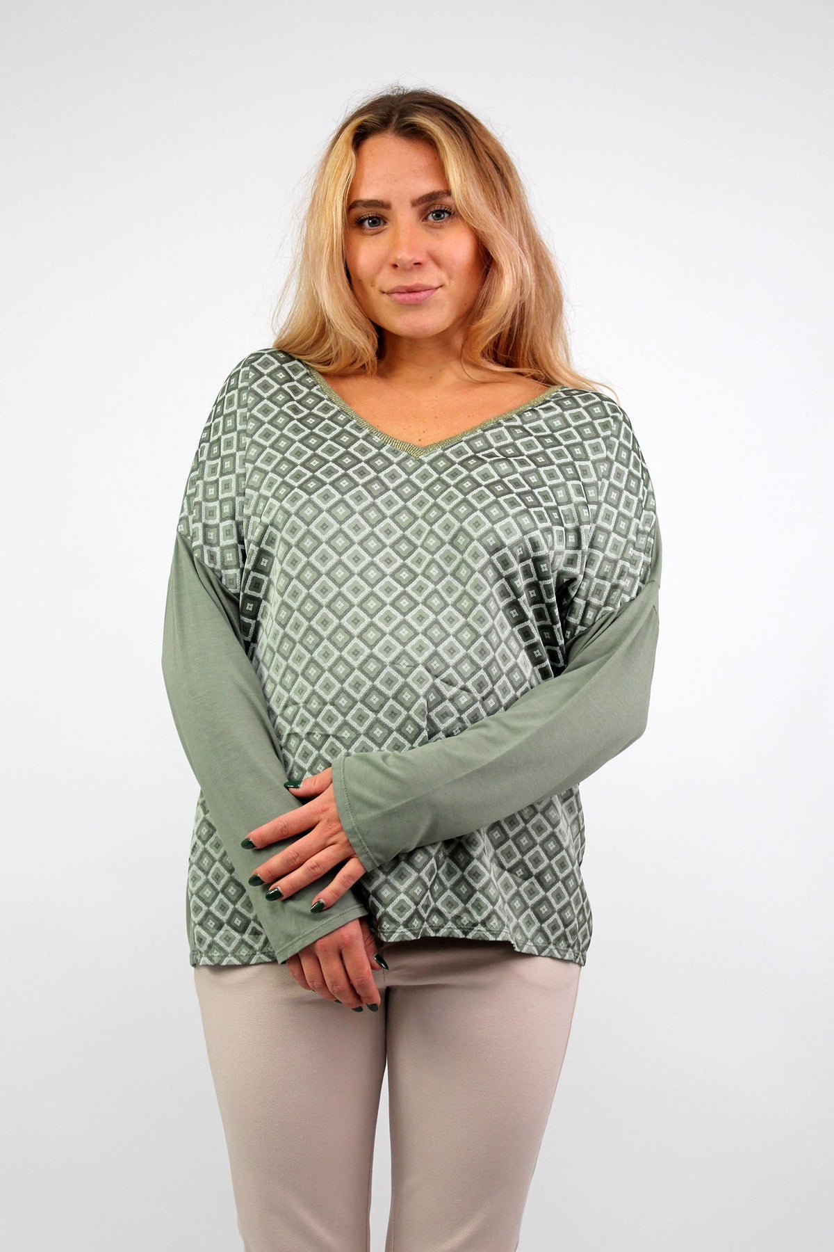 Seidenshirt mit Aufdruck - Khaki