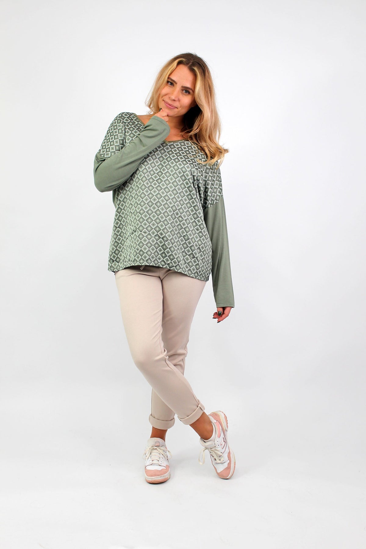 Seidenshirt mit Aufdruck - Khaki