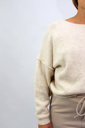 Pullover mit aufgesetzter Naht - Creme