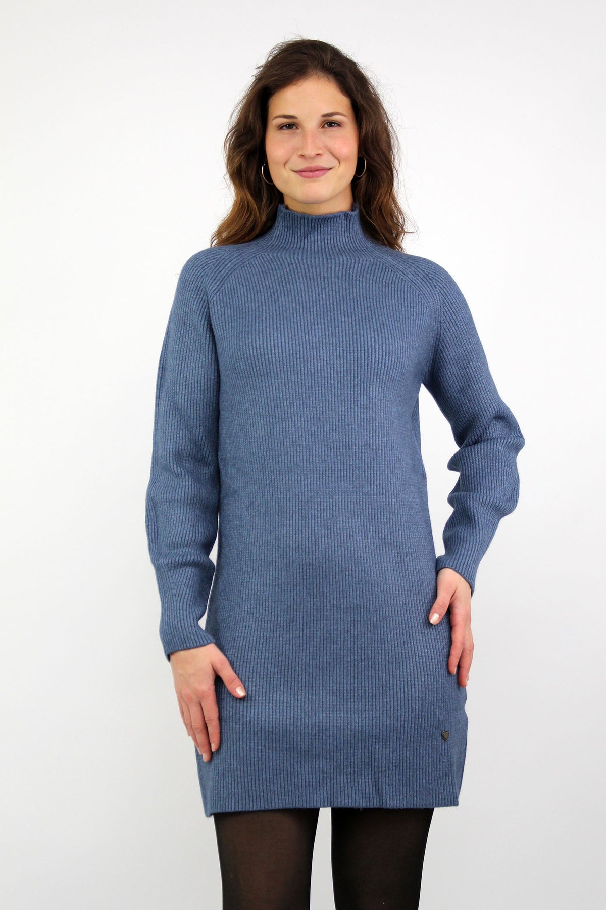 Strickkleid mit Stehkragen - Blau