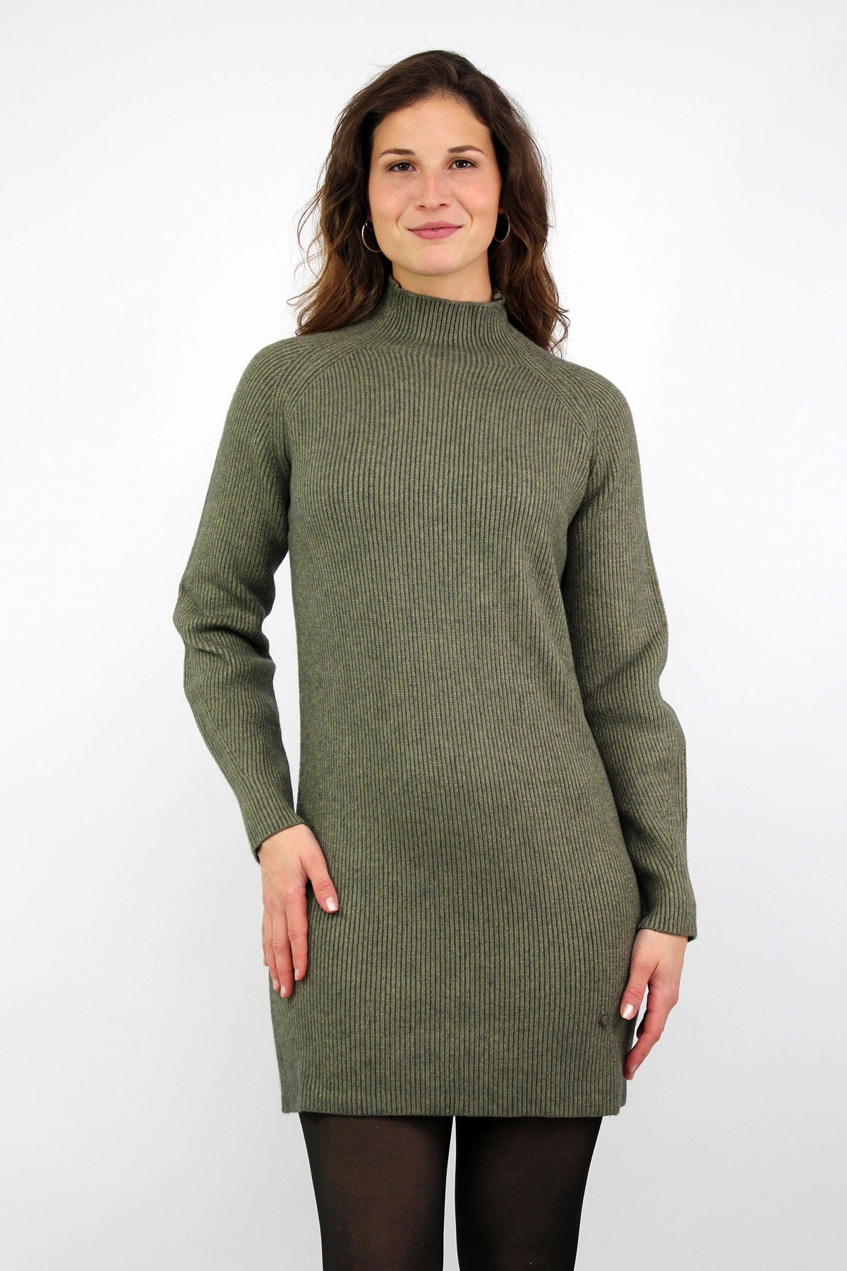 Strickkleid mit Stehkragen - Khaki