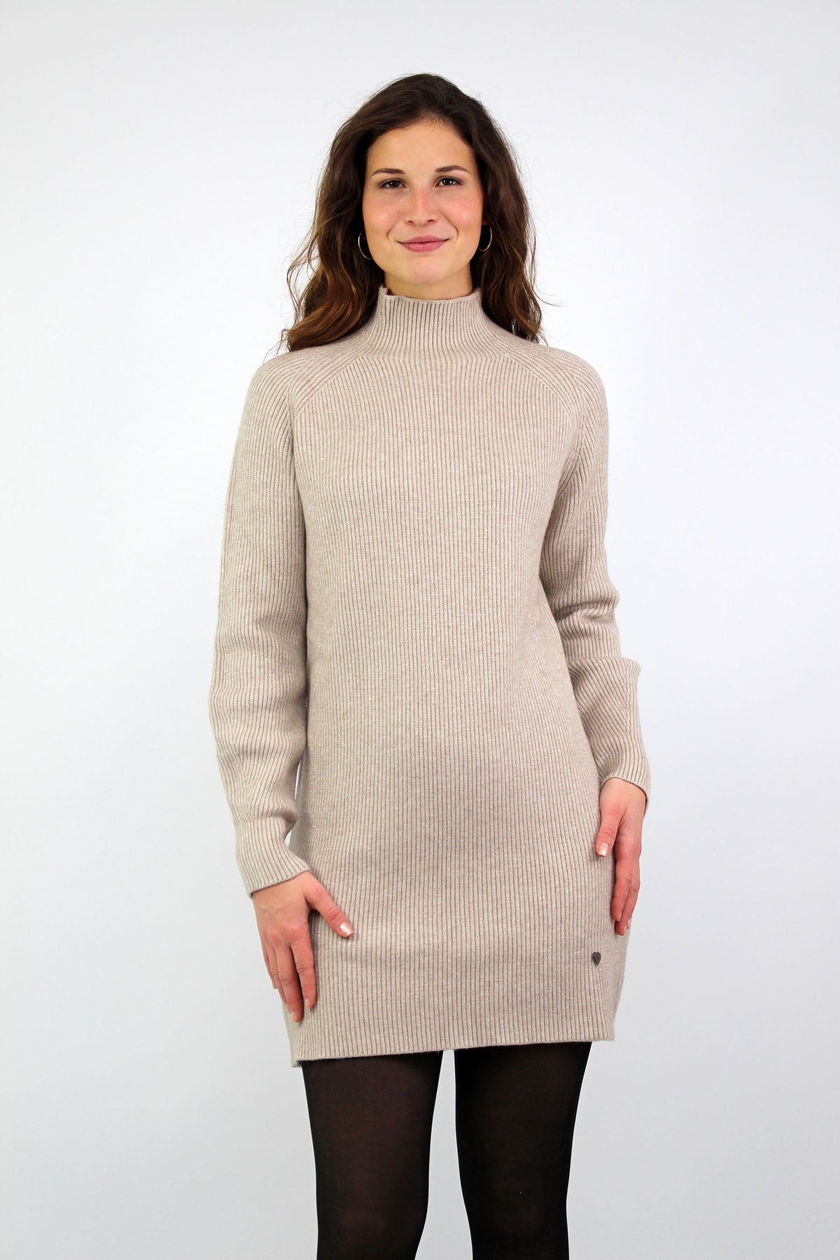 Strickkleid mit Stehkragen - Beige