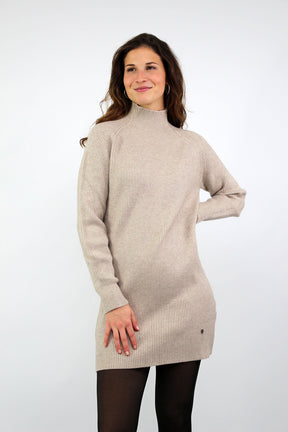 Strickkleid mit Stehkragen - Beige