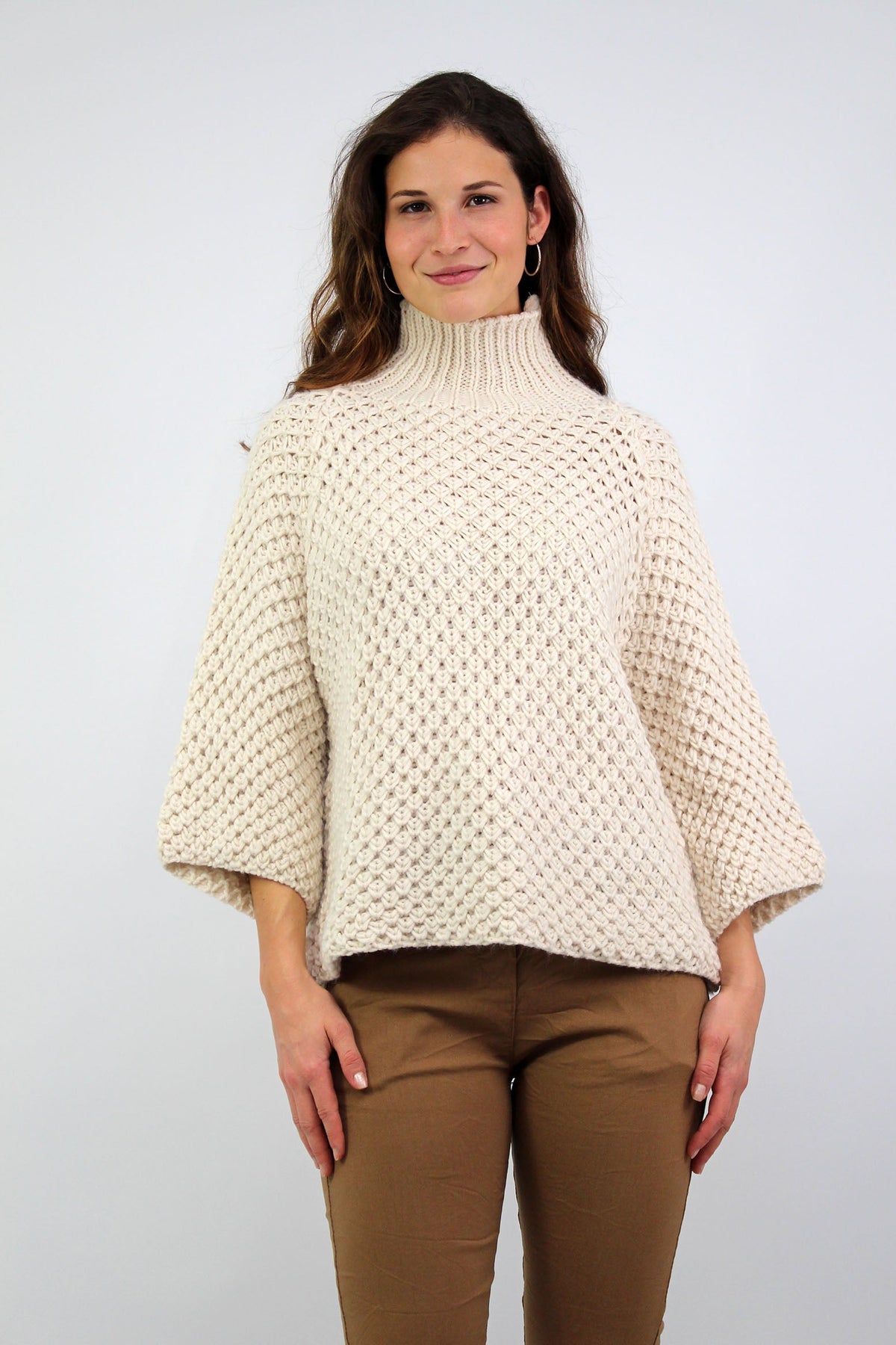 Pullover "Grobstrick mit Stehkragen" - Beige