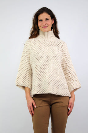 Pullover "Grobstrick mit Stehkragen" - Beige