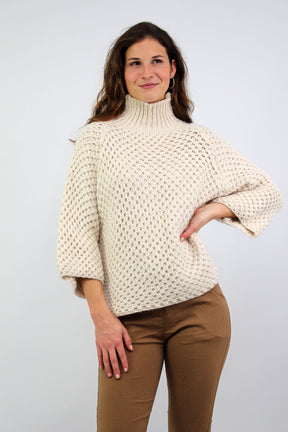Pullover "Grobstrick mit Stehkragen" - Beige