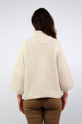 Pullover "Grobstrick mit Stehkragen" - Beige